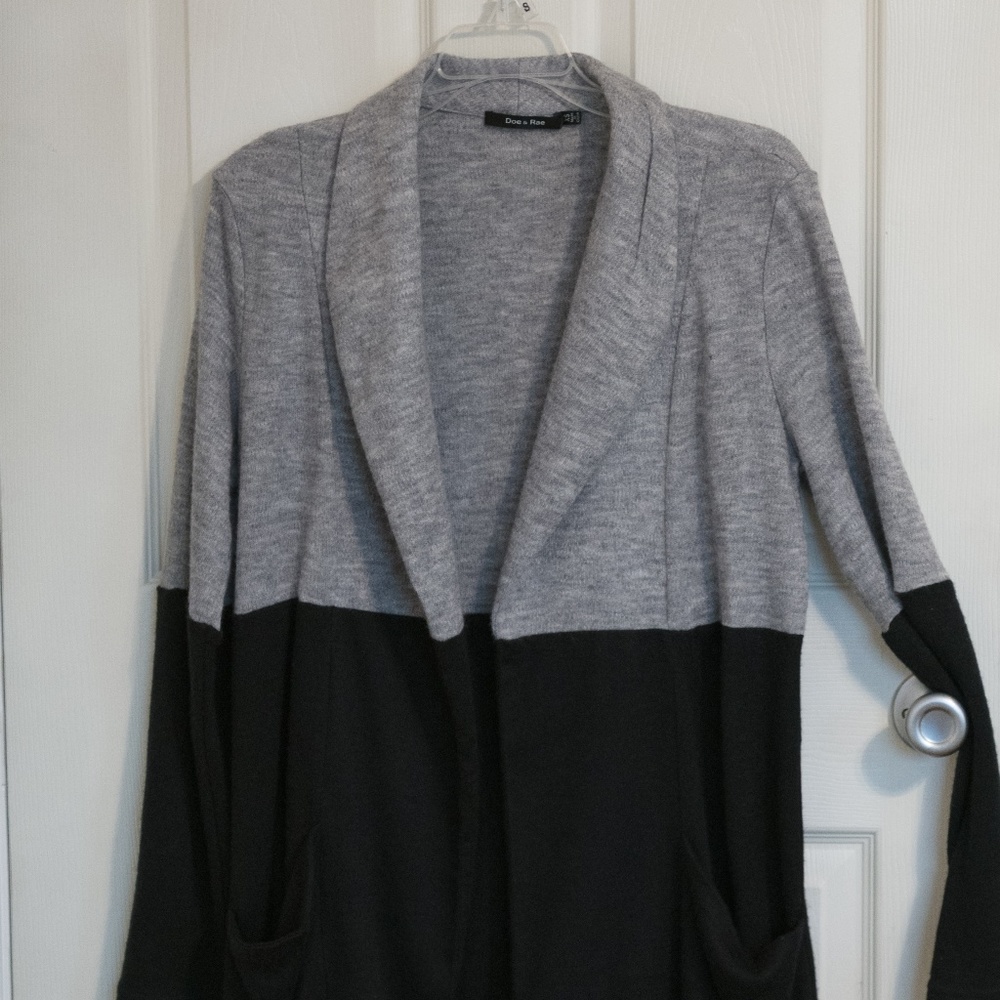 Black and grey long open cardi - XS